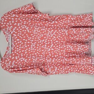 143 Story Coral and White Patterned Peplum Top